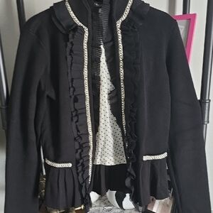 White House Black Market Black Blazer with White Polka Dot Lining Womens Size Sm